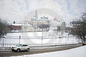 Holy Trinity Lavra Monastery at winter day in photo
