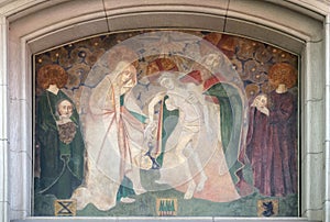 Holy Trinity and saints Felix and Regula, fresco on the Fraumunster church in Zurich