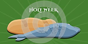 Holy week banner with a bread and fish