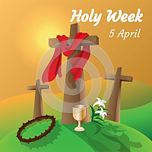 Holy week catholic tradition. Cross and crown of thorns