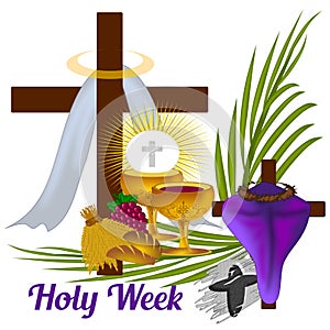 Holy Week, Maundy Monday, Ash Wenesday, Cross with Purple Cloth Cover. Lent Season, Good Friday