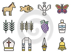 Holy week related filled icon set 3, vector illustration