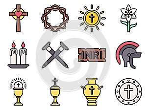 Holy week related filled icon set 4, vector illustration