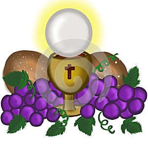 Holy wine and holy bread of Eucharist illustration background