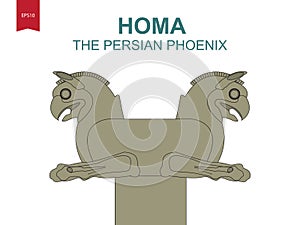 Homa bird the symbol of Persepolis. Vector illustration of griffin of Persia in Iran