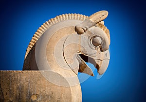 Homa or Huma Bird Figure against Dark Blue Sky in Persepolis Takhte Jamshid of Iran photo