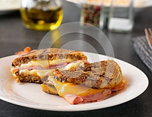 Homade grilled ham and cheese on whole wheat bread