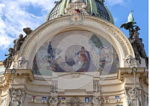 Homage to Prague mosaic by Karl Spillar, Municipal House, on Namesti Republiky, Prague, Czech Republic photo