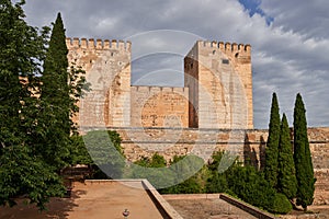 Homage Tower of the Alhambra in Granada in Spain.