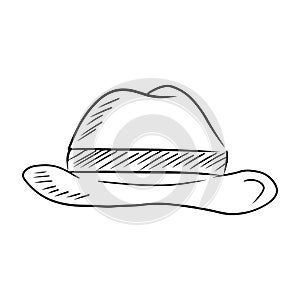 Homburg, bowler, cowboy hat drawing in black isolated on white background. Hand drawn vector sketch illustration in vintage,