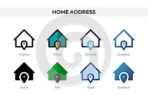 Home Address icon in different style. Home Address vector icons designed in outline, solid, colored, filled, gradient, and flat