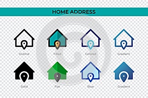 Home Address icon in different style. Home Address vector icons designed in outline, solid, colored, filled, gradient, and flat
