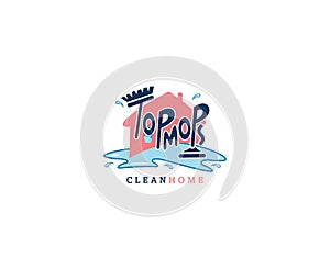 Home apartment cleaning and washing service vector logo design template.
