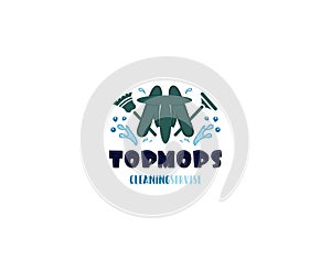 Home apartment cleaning and washing service vector logo design template.