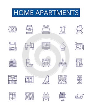 Home apartments line icons signs set. Design collection of Apartments, Home, Dwelling, Residences, Condos, Accommodation