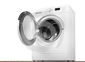 Home appliance - Front and down view open door Washing machine. Isolated