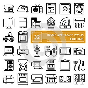 Home appliance line icon set, household symbols collection, vector sketches, logo illustrations, electrical appliances