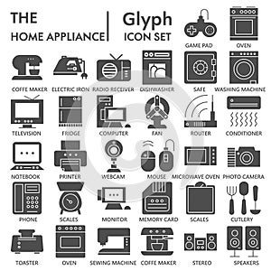 Home appliance SIGNED glyph icon set, household symbols collection, vector sketches, logo illustrations, electrical