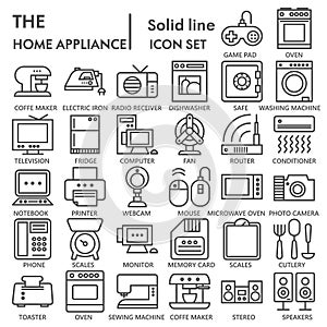 Home appliance line SIGNED icon set, household symbols collection, vector sketches, logo illustrations, electrical