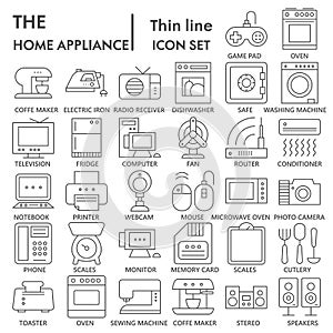 Home appliance SIGNED thin line icon set, household symbols collection, vector sketches, logo illustrations, electrical