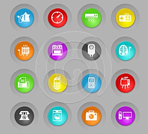 Home appliances colored plastic round buttons icon set