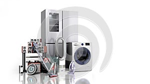 Home appliances  E commerce or online shopping concept 3d render on white