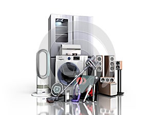 Home appliances  E commerce or online shopping concept 3d render on white photo