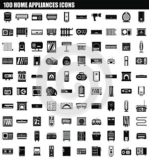 100 home appliances icon set, simple style