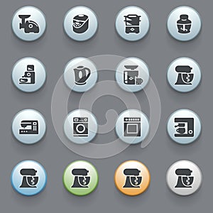 Home appliances icons on gray background. Set