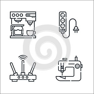 Home appliances line icons. linear set. quality vector line set such as sewing machine, router, socket