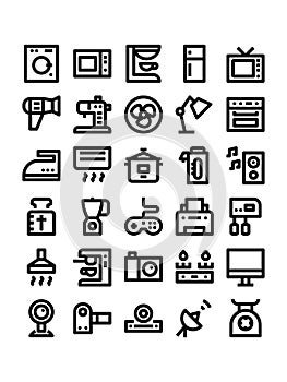 Home appliances outline icons