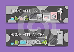 Home appliances sale banners flat illustration vector. Modern technology house machine equipment. Domestic appliance