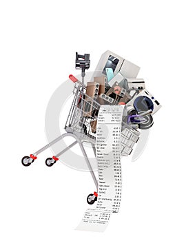 Home appliances in the shopping cart internet commerce or online shopping concept 3d render on white no shadow