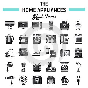 Home appliances solid icon set, technology symbols