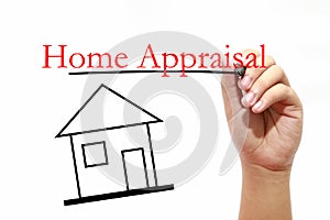 Home Appraisal - House with text and male hand with pen - Real E photo