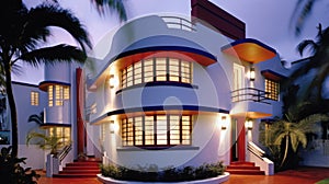 Home architecture design in Art Deco Style with Circular driveway