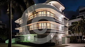 Home architecture design in Art Deco Style with Circular driveway