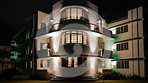 Home architecture design in Art Deco Style with Circular driveway