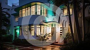 Home architecture design in Art Deco Style with Circular driveway