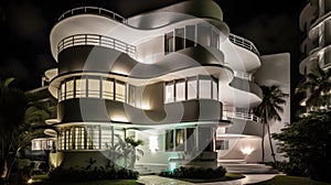 Home architecture design in Art Deco Style with Circular driveway