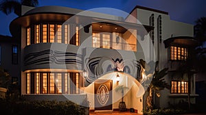 Home architecture design in Art Deco Style with Circular driveway