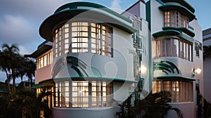 Home architecture design in Art Deco Style with Circular driveway