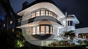 Home architecture design in Art Deco Style with Circular driveway