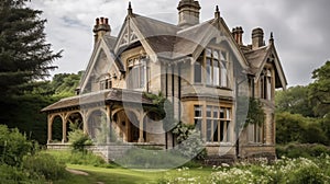 Home architecture design in Tudor Style with Half-timbering