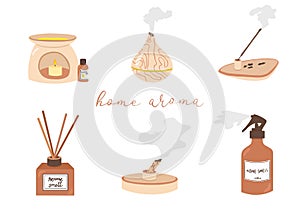 Home aroma stickerpack, home scent set of vector illustrations