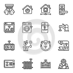 Home automation icons set 2, Smart home line icons.