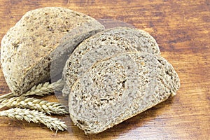 Home baked integral bread slices on the table