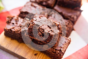 Home baked Pieces of rich fudge brownies