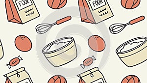 Home Baking Ingredients & Tools Seamless Pattern, vector design Generative AI