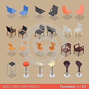 Home bar chair seat armchair flat vector isometric furniture